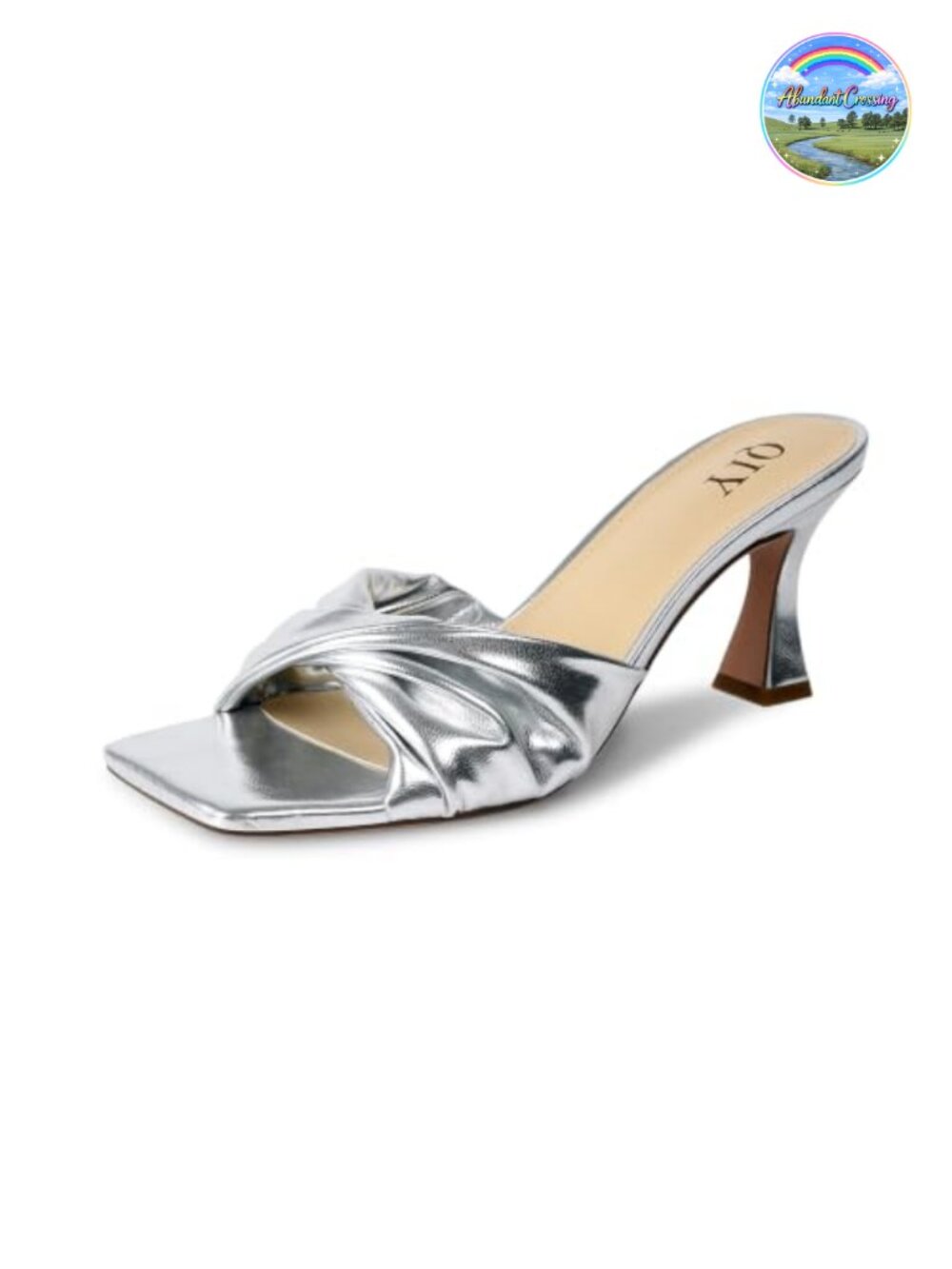 QIY Open Square Toe Mule Heels Faux Leather Kitten Heel